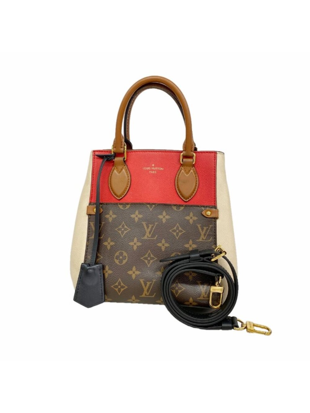 Louis Vuitton Handbag Monogram Fold Tote PM Brown Cream Cerise 2-Way